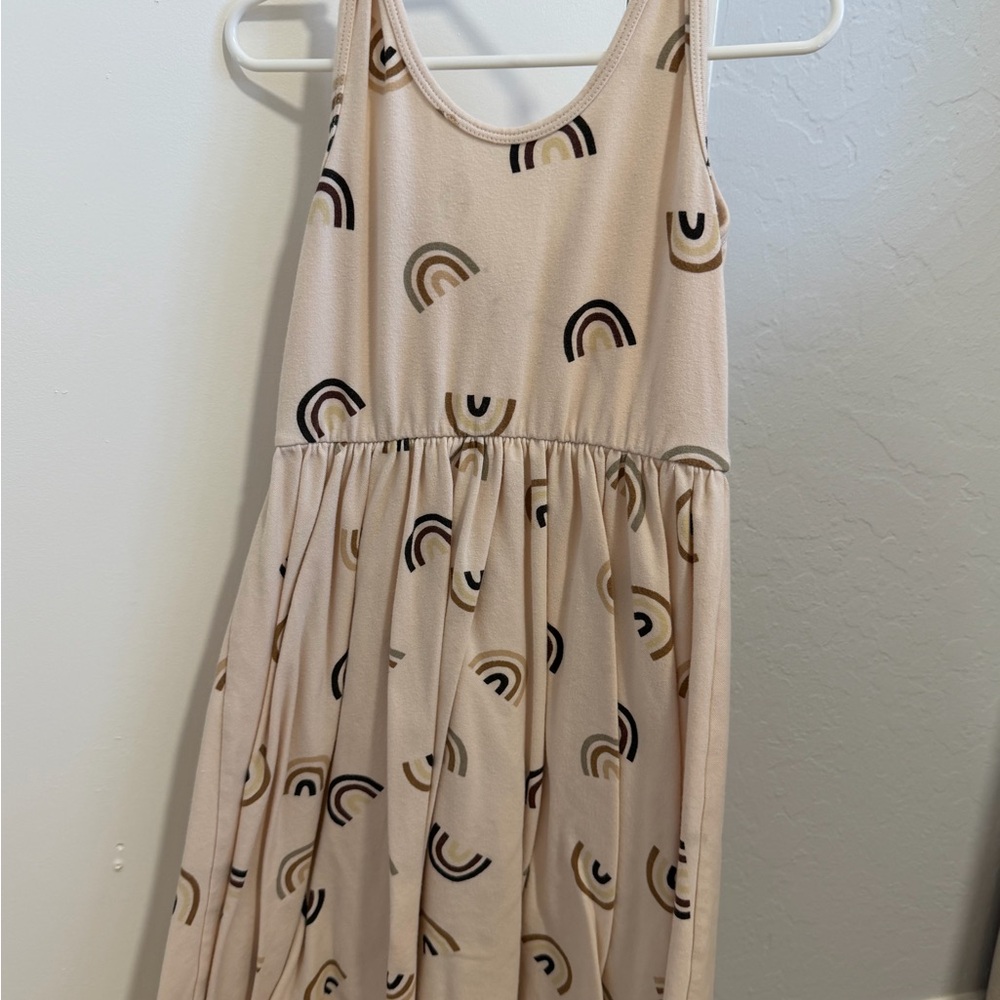 Adorable Cream Kids Dress with Rainbow Design